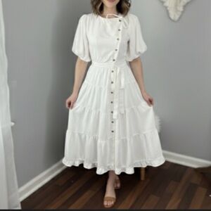 Hobbs London Bubble Sleeve White Midi Dress